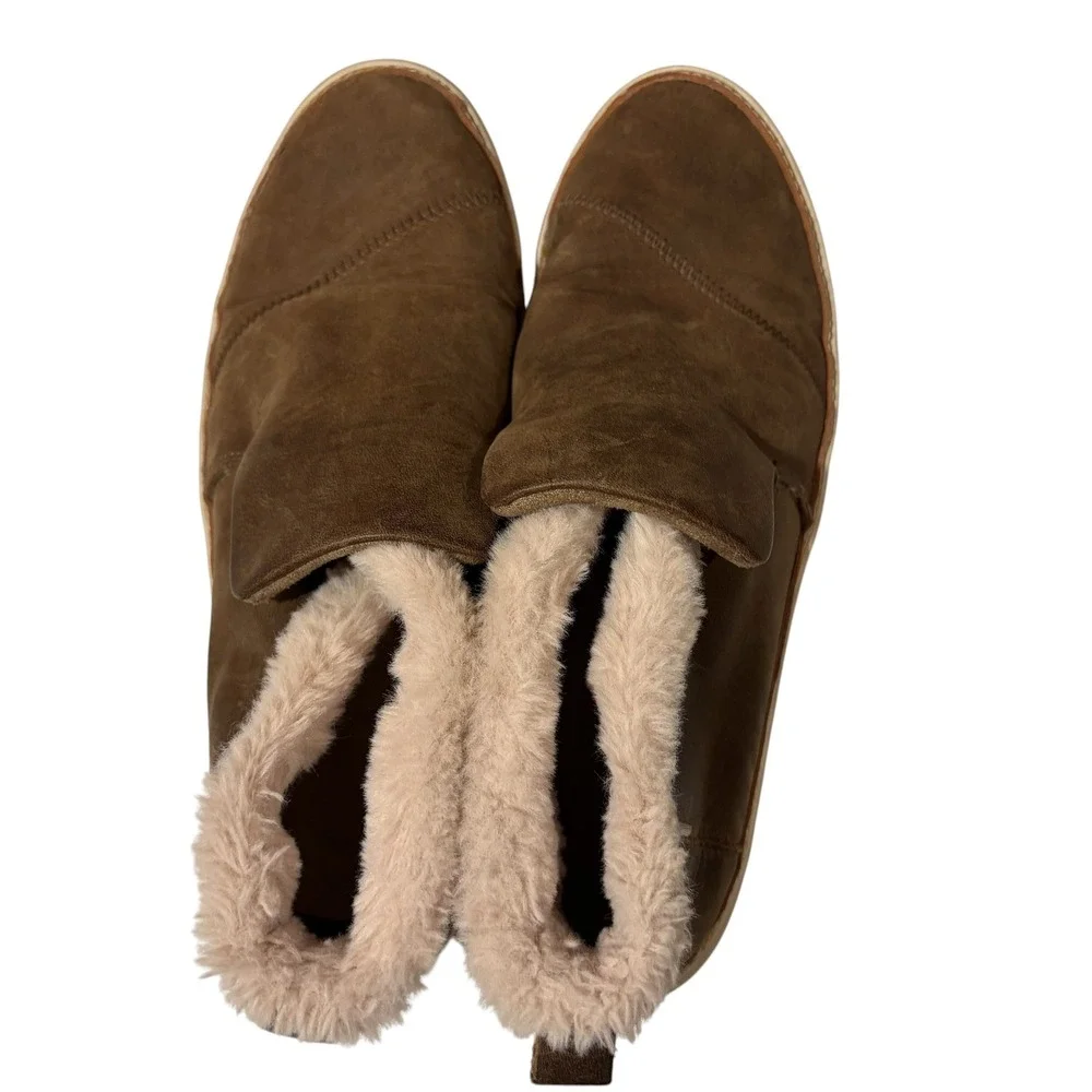 TOMS Paxton Brown Leather Faux Fur Lined Slip On Bootie Sneakers Womens 8.5